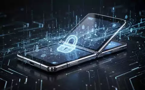 Schlankes, leuchtendes Falt-Smartphone mit digitalem Netzwerk-Overlay, das technische Innovation und Cybersicherheitsbedenken darstellt. - Foto: über boerse-global.de