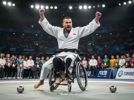 Ein Para-Sportler im Rollstuhl, der bei einem Boccia-Wettkampf konzentriert einen Ball wirft, im Hintergrund verschwommene Zuschauer. - Foto: über boerse-global.de