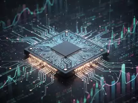 Leuchtender Mikrochip als Symbol für Technologie und Wachstum, mit dezenten Finanzdatenvisualisierungen im Hintergrund. - Foto: über boerse-global.de