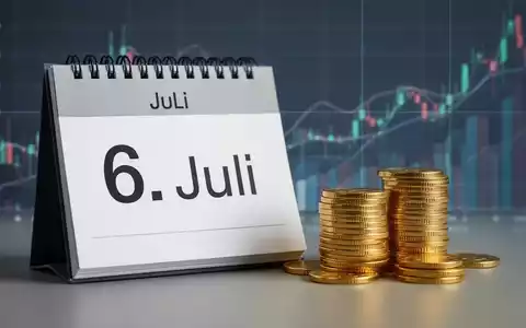 Ein Kalenderblatt mit dem 6. Juli, daneben ein Stapel Goldmünzen und abstrakte Finanzdiagramme im Hintergrund. - Foto: über boerse-global.de