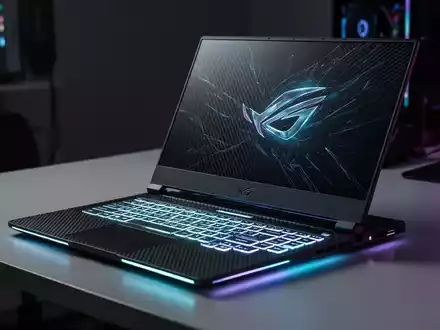 Schlankes, leichtes Gaming-Notebook mit beleuchteter Tastatur vor dunklem, futuristischem Hintergrund, betont flaches Profil. - Foto: über boerse-global.de