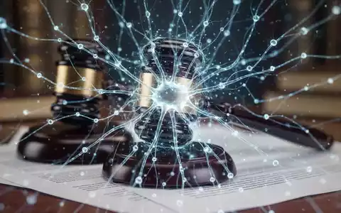 Futuristisches, ätherisches neuronales Netzwerk über verschwommenem Hintergrund mit Hammer und juristischen Dokumenten. - Foto: über boerse-global.de