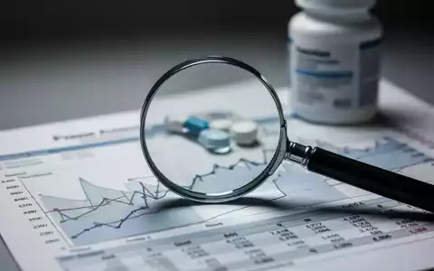 Eine Nahaufnahme einer Lupe über einem Finanzbericht, im Hintergrund verschwommen ein Biotech-Produkt. - Foto: über boerse-global.de
