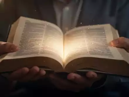 Hände halten ein offenes Buch, dessen Seiten leicht verschwommen sind und von denen ein sanftes Leuchten ausgeht. - Foto: über boerse-global.de