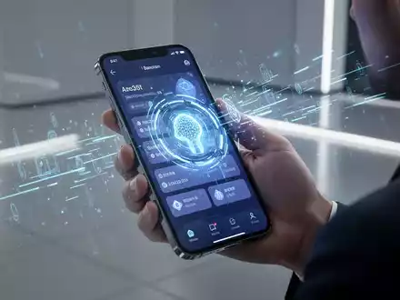 Smartphone mit Banking-App und KI-Elementen in einer Hand, Symbol für digitale Bankinnovationen. - Foto: über boerse-global.de