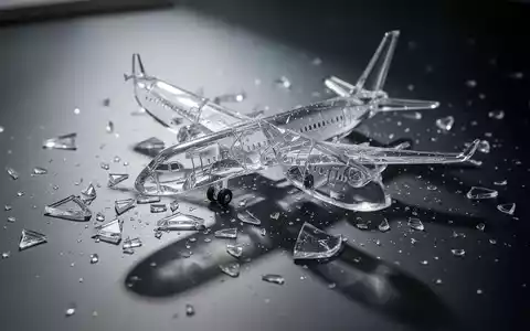 Ein zerbrochenes Glasflugzeug auf einer dunklen Oberfläche, das gescheiterte Verhandlungen und Störungen im Flugverkehr symbolisiert. - Foto: über boerse-global.de
