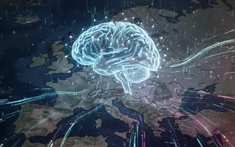 Holografisches digitales Gehirn mit leuchtenden Verbindungen über Europakarte und Deutschland, Symbol für KI und digitale Souveränität. - Foto: über boerse-global.de