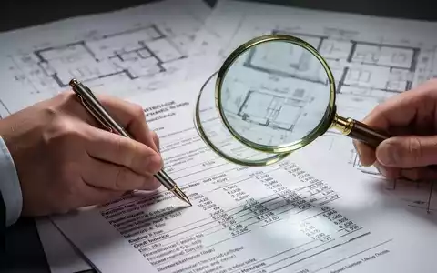 Eine Hand unterschreibt ein Dokument, eine Lupe über Zahlen zur Immobilienbewertung und Erbschaftsteuer, im Hintergrund Baupläne. - Foto: über boerse-global.de