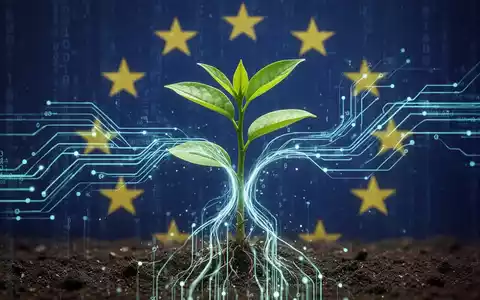 Digitale Datenströme fließen in eine wachsende grüne Pflanze, symbolisierend die Integration von Nachhaltigkeit in Finanzregulierung. - Foto: über boerse-global.de