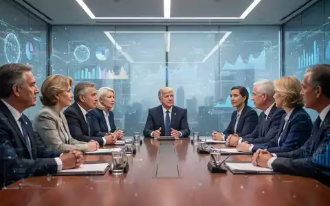 Regierungsvertreter diskutieren E-Governance und KI, digitale Schnittstellen im Hintergrund symbolisieren menschliche Kontrolle im digitalen Wandel. - Foto: über boerse-global.de