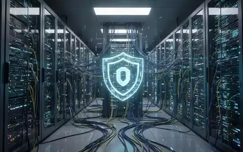 Leuchtende Server und Netzwerkkabel in einem futuristischen Rechenzentrum, die Software-Updates und Systemsicherheit darstellen. - Foto: über boerse-global.de