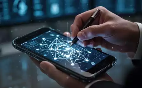 Eine Hand zeichnet ein Entsperrmuster auf einem Smartphone-Bildschirm mit digitalen Überlagerungen, die eine Sicherheitslücke andeuten. - Foto: über boerse-global.de