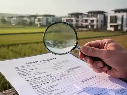 Eine Hand hält eine Lupe über ein Dokument, im Hintergrund unscharf landwirtschaftliche Felder und moderne Gebäude. - Foto: über boerse-global.de