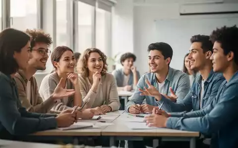 Junge Erwachsene in einem modernen Klassenzimmer, die aktiv an einer Diskussion teilnehmen und nachdenklich wirken. - Foto: über boerse-global.de