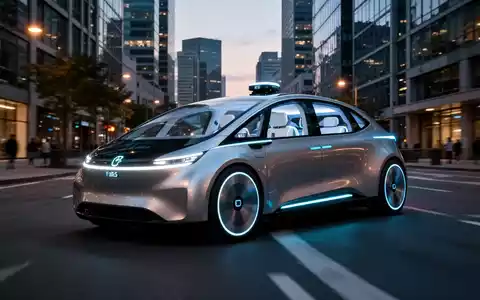 Ein modernes, elegantes autonomes Robotaxi fährt in der Dämmerung eine Stadtstraße entlang. - Foto: über boerse-global.de