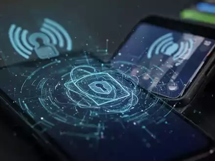 Ein Android-Smartphone-Bildschirm mit einer abstrakten Darstellung einer digitalen Sicherheitsbedrohung und einem unscharfen Hintergrund. - Foto: über boerse-global.de