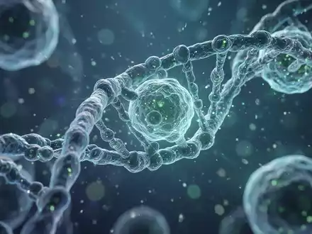 Nahaufnahme von leuchtenden zellulären Strukturen und DNA-Strängen, die sich verflechten, symbolisiert zelluläre Regeneration und Langlebigkeit. - Foto: über boerse-global.de