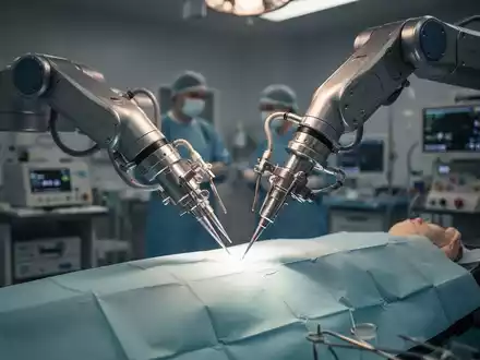 Ein robotergestützter chirurgischer Arm bei einer Operation in einem modernen Operationssaal, der Präzision und fortschrittliche Medizin symbolisiert. - Foto: über boerse-global.de