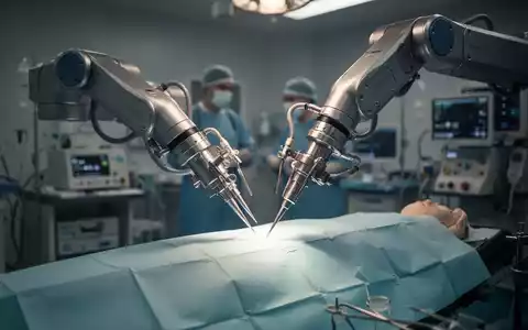 Ein robotergestützter chirurgischer Arm bei einer Operation in einem modernen Operationssaal, der Präzision und fortschrittliche Medizin symbolisiert. - Foto: über boerse-global.de