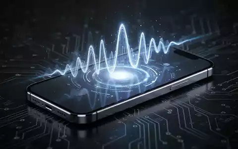 Schlankes, futuristisches Smartphone mit leuchtender, ätherischer blauer Wellenform auf dem Bildschirm, die KI und Sprachbefehle darstellt. - Foto: über boerse-global.de