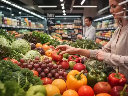 Eine Frau wählt sorgfältig frisches Gemüse in einem modernen Supermarkt aus, was gesunde Ernährung und Gewichtsabnahme symbolisiert. - Foto: über boerse-global.de