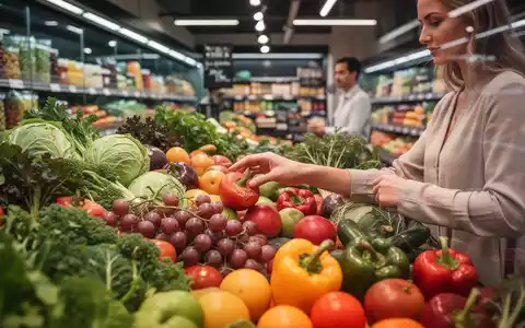 Eine Frau wählt sorgfältig frisches Gemüse in einem modernen Supermarkt aus, was gesunde Ernährung und Gewichtsabnahme symbolisiert. - Foto: über boerse-global.de