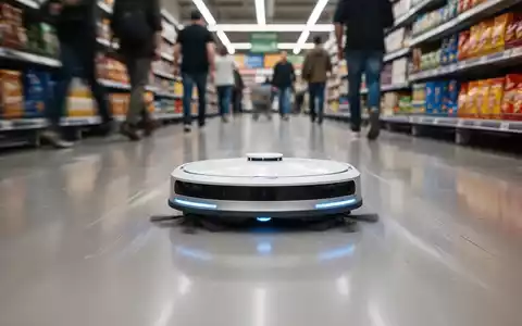 Ein autonomer Reinigungsroboter arbeitet in einem Supermarkt und zeigt fortschrittliche verkörperte KI in einer kommerziellen Umgebung. - Foto: über boerse-global.de