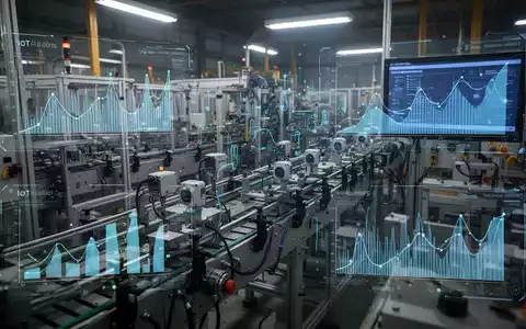 Nahaufnahme von IoT-Sensoren und Kabeln in einer hochmodernen Industrieanlage, die Daten in Echtzeit sammeln. - Foto: über boerse-global.de