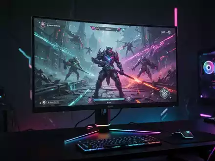 Schlanker, moderner Gaming-Monitor mit lebendiger Spielszene, dezente RGB-Beleuchtung in dunklem, futuristischem Setup. - Foto: über boerse-global.de