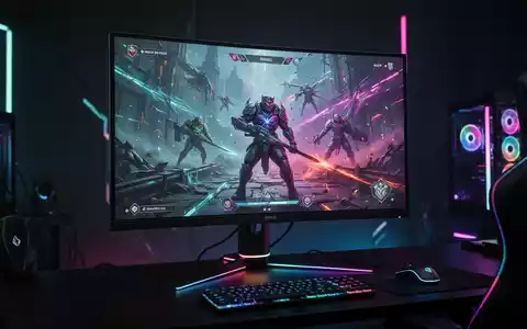 Schlanker, moderner Gaming-Monitor mit lebendiger Spielszene, dezente RGB-Beleuchtung in dunklem, futuristischem Setup. - Foto: über boerse-global.de