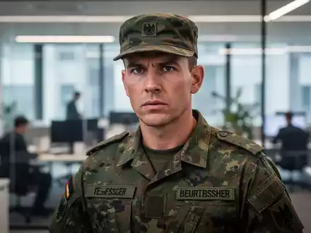 Ein Bundeswehrsoldat in Uniform vor einem unscharfen Bürohintergrund, der die Auswirkungen des neuen Gesetzes auf Arbeitnehmer darstellt. - Foto: über boerse-global.de
