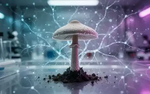 Ein Psilocybin-Pilz wächst in einer futuristischen Laborumgebung, umgeben von leuchtenden neuronalen Netzwerkmustern. - Foto: über boerse-global.de