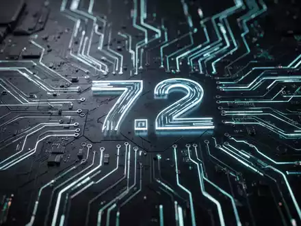 Leiterplatte mit leuchtenden Linien und dezenter '7.2' für Softwarekompatibilität und Kernel-Updates. - Foto: über boerse-global.de