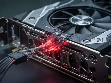 Nahaufnahme einer High-End-Grafikkarte mit beschädigtem PCIe-Riser-Kabel, geschmolzene Isolierung sichtbar. - Foto: über boerse-global.de