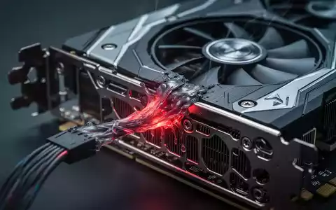 Nahaufnahme einer High-End-Grafikkarte mit beschädigtem PCIe-Riser-Kabel, geschmolzene Isolierung sichtbar. - Foto: über boerse-global.de