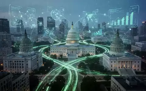 Eine futuristische Stadtlandschaft mit digitalen Pfaden und schwebenden Datenvisualisierungen, die Vernetzung und Effizienz symbolisieren. - Foto: über boerse-global.de