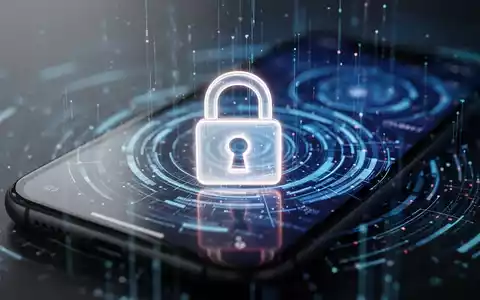 Leuchtendes Vorhängeschloss-Symbol über unscharfem iPhone-Bildschirm mit abstrakten digitalen Mustern, symbolisiert Datenschutz und Sicherheit. - Foto: über boerse-global.de