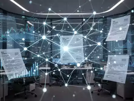 Glühendes, vernetztes digitales Datenstrom- und Hologramm-Finanzchart-Netzwerk in einem modernen High-Tech-Büro, das KI-Automatisierung in Finanzen und Steuern symbolisiert. - Foto: über boerse-global.de