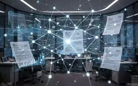 Glühendes, vernetztes digitales Datenstrom- und Hologramm-Finanzchart-Netzwerk in einem modernen High-Tech-Büro, das KI-Automatisierung in Finanzen und Steuern symbolisiert. - Foto: über boerse-global.de