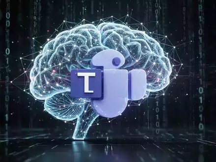 Stilisierte KI-Gehirn-Netzwerk leuchtet über holografischem Microsoft Teams-Logo in dunkler, digitaler Umgebung. - Foto: über boerse-global.de