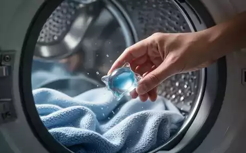 Eine Hand legt einen einzelnen Waschmittel-Pod in eine Waschmaschinentrommel, umweltfreundliche Textilpflege symbolisierend. - Foto: über boerse-global.de