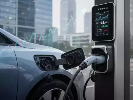 Ein modernes Elektroauto lädt an einer öffentlichen Ladestation, mit Fokus auf das Ladekabel und eine digitale Anzeige der Kosten. - Foto: über boerse-global.de
