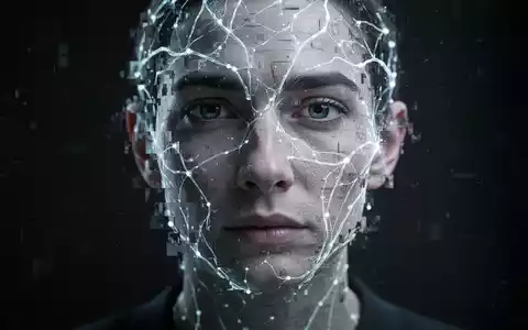 Ein verzerrtes, pixeliges Gesicht, teilweise von einem leuchtenden neuronalen Netzwerk überlagert, symbolisiert KI-Betrug und Deepfakes. - Foto: über boerse-global.de
