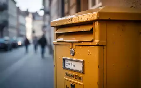Ein gelber deutscher Briefkasten vor unscharfem Hintergrund, der Postdienstleistungen und behördliche Aufsicht symbolisiert. - Foto: über boerse-global.de