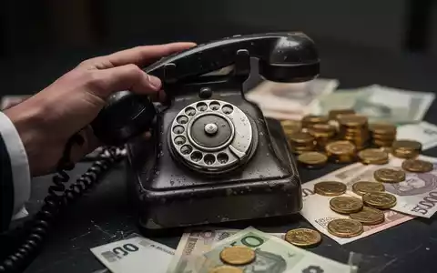 Eine Hand hält ein altes Wähltelefon, im unscharfen Hintergrund liegen deutsche Banknoten und Goldmünzen auf einem dunklen Tisch. - Foto: über boerse-global.de