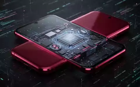 Nahaufnahme eines kirschroten Smartphones mit teils transparentem Display, das interne Komponenten wie einen Mikrochip zeigt. - Foto: über boerse-global.de