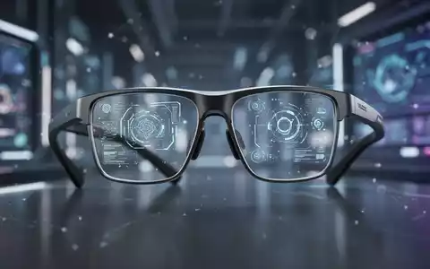 Nahaufnahme einer eleganten, modernen Smart-Brille mit dezentem AR-Display auf den Gläsern, vor verschwommenem Tech-Hintergrund. - Foto: über boerse-global.de