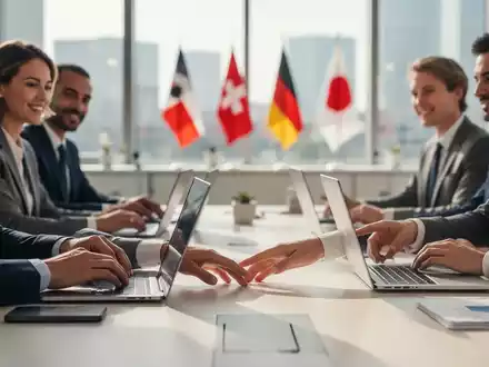 Eine vielfältige Gruppe von Fachleuten bei einer Besprechung in einem modernen Büro, symbolisiert Gleichstellung und internationale Zusammenarbeit. - Foto: über boerse-global.de