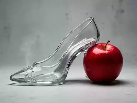 Ein stilisierter gläserner Schuh und ein roter Apfel, die kreativ neu interpretiert wurden, um Denkanstöße zu geben. - Foto: über boerse-global.de