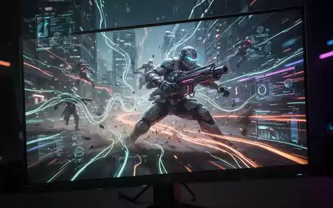 Nahaufnahme eines leistungsstarken Gaming-Monitors mit rasanter Actionszene, betont Bewegungsschärfe und leuchtende Farben. - Foto: über boerse-global.de